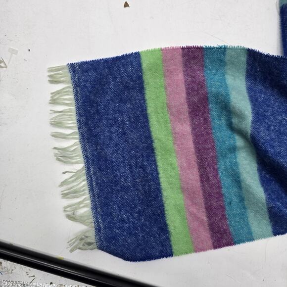 Scottish Wool Scarf Blue Multi Stripe Cozy Scotland 64" Long Colorblock Soft - Picture 5 of 8